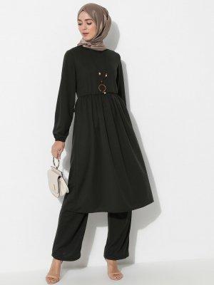 Haki Kolyeli Tunik&Pantolon İkili Takım