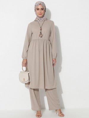 Vizon Kolyeli Tunik&Pantolon İkili Takım Vizon Kolyeli Tunik&Pantolon İkili Takım