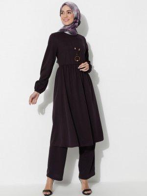 Mürdüm Kolyeli Tunik&Pantolon İkili Takım
