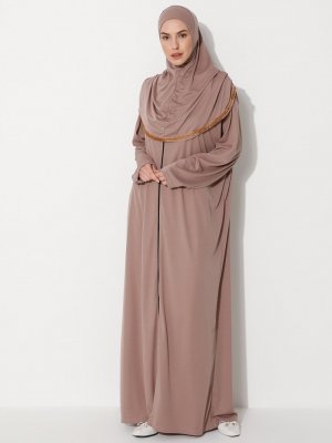 Vizon Kendinden Başörtülü Fermuarlı Namaz Elbisesi