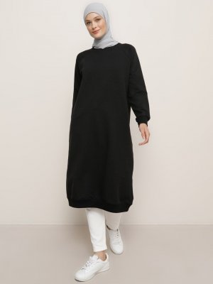 Siyah Bisiklet Yaka Sweatshirt