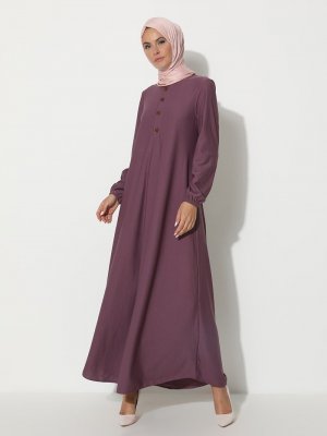 Pudra Düğme Aksesuarlı Basic Elbise Pudra Düğme Aksesuarlı Basic Elbise