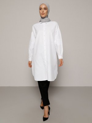 Beyaz Boydan Düğmeli Tunik
