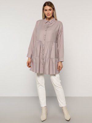 Lila Toz Boydan Düğmeli Tunik