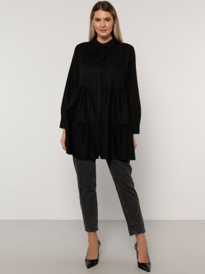 Siyah Boydan Düğmeli Tunik
