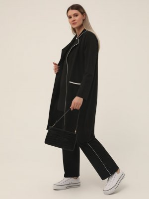 Siyah Beyaz Büyük Beden Doğal Kumaşlı Örme İkili Eşofman Takım