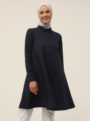 Lacivert Düğmeli Mevlana Gömlek