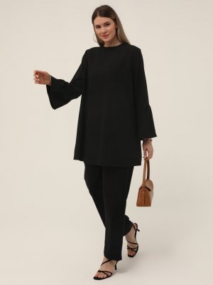 Siyah Kolları Volan Detaylı Tunik