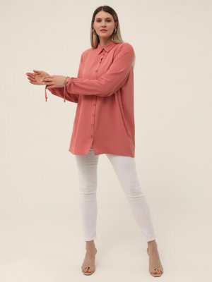 Yavruağzı Boydan Düğmeli Tunik