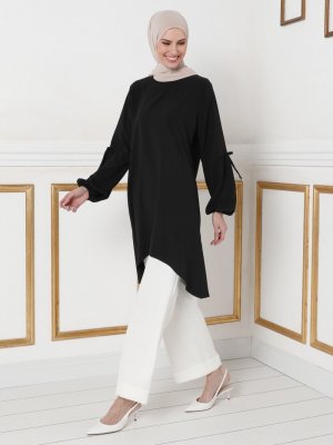 Siyah Kolları Bağcık Detaylı Tunik Siyah Kolları Bağcık Detaylı Tunik