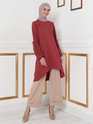 Koyu Gül Kurusu Kolları Bağcık Detaylı Tunik Koyu Gül Kurusu Kolları Bağcık Detaylı Tunik