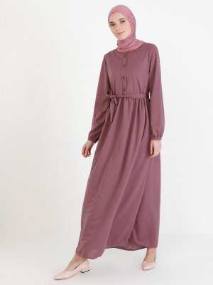 Lila Düğme Detaylı Elbise Lila Düğme Detaylı Elbise