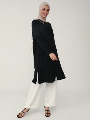 Siyah Nervür Detaylı Aerobin Uzun Tunik