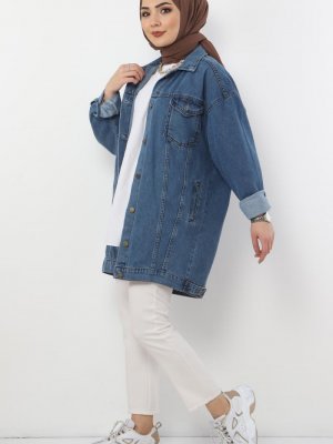 Mavi Cepli Kot Ceket Açık