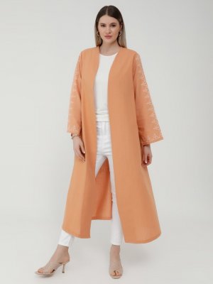 Şeftali Doğal Kumaşlı Kolları Nakış Detaylı Kap