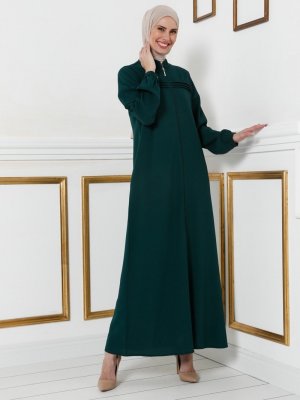 Zümrüt Yeşili Nervürlü Ferace