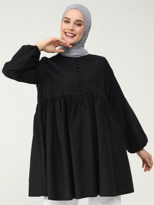 Siyah Brit Detaylı Tunik