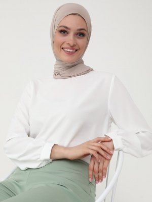 Ekru Bisiklet Yaka Şık Basic Bluz Ekru Bisiklet Yaka Şık Basic Bluz