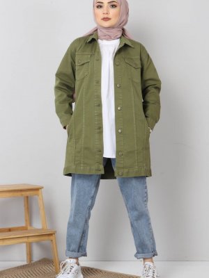 Yeşil Cepli Kot Ceket