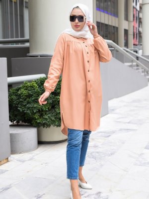 Somon Yandan Cepli Düğmeli Tunik