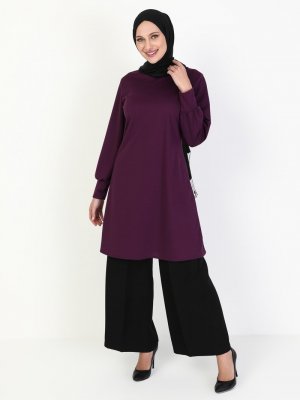 Mor Kolu Detaylı Tunik