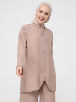 Natural Fermuar Detaylı Cepli Kap Natural Fermuar Detaylı Cepli Kap