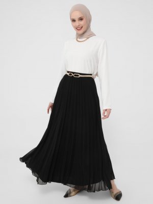 Siyah Beli Lastikli Piliseli Etek Siyah Beli Lastikli Piliseli Etek