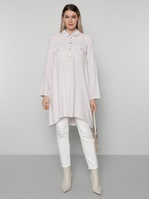 Kristal Doğal Kumaşlı Arkası Uzun Tunik