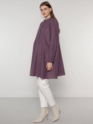 Soğuk Mor Düğme Detaylı Tunik