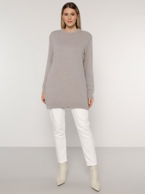 Toz lila Bisiklet Yaka Triko Tunik