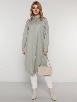 Yağ Yeşili Gizli Düğmeli Tunik