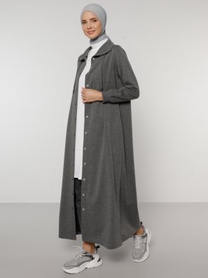Antrasit Cep Detaylı Çıtçıtlı Pardesü Antrasit Cep Detaylı Çıtçıtlı Pardesü