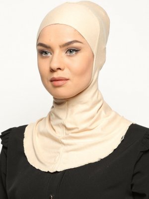 Bej Boyunluklu Hijab Bone