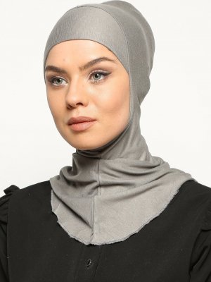 Koyu Gri Boyunluklu Hijab Bone