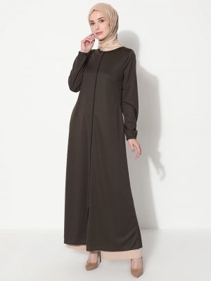 Haki Fermuarlı Cepli Ferace