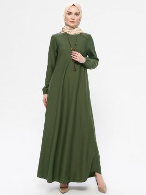 Haki Kolyeli Bisiklet Yaka Elbise