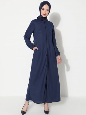 İndigo Fermuarlı Cepli Ferace İndigo Fermuarlı Cepli Ferace