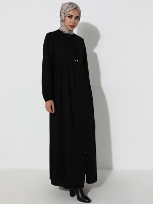 Siyah Boydan Fermuarlı Ferace