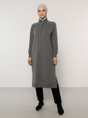 Antrasit Fermuar Detaylı Sweatshirt Antrasit Fermuar Detaylı Sweatshirt