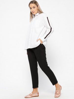 Siyah Beli Lastikli Boru Paça Pantolon Siyah Beli Lastikli Boru Paça Pantolon